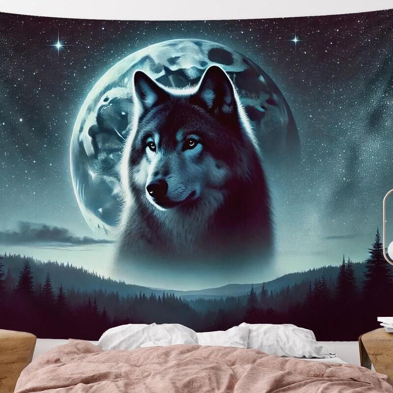 Tapestry: Majestic Wolf under the Full Moon 75x100