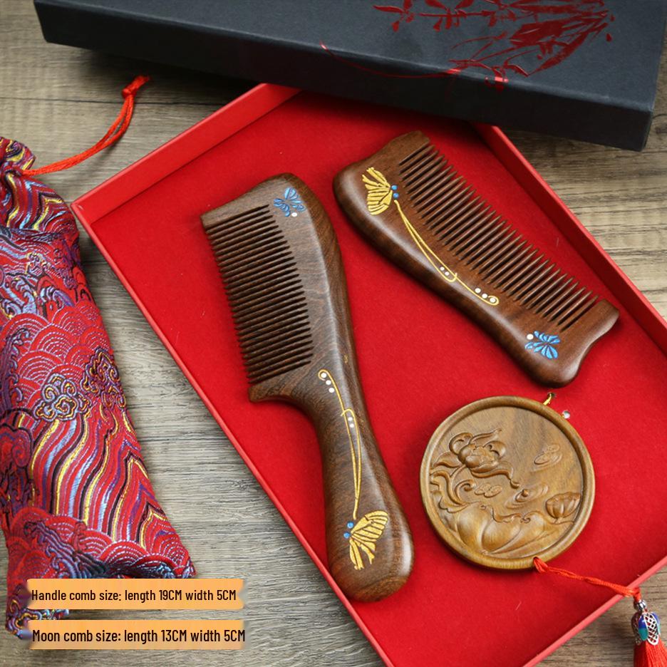 

Натуральный гребень из зеленого сандалового дерева и эбенового дерева с 38 зубьями - Идеальный подарочный набор для женщин ко Дню матери и Дню учителя