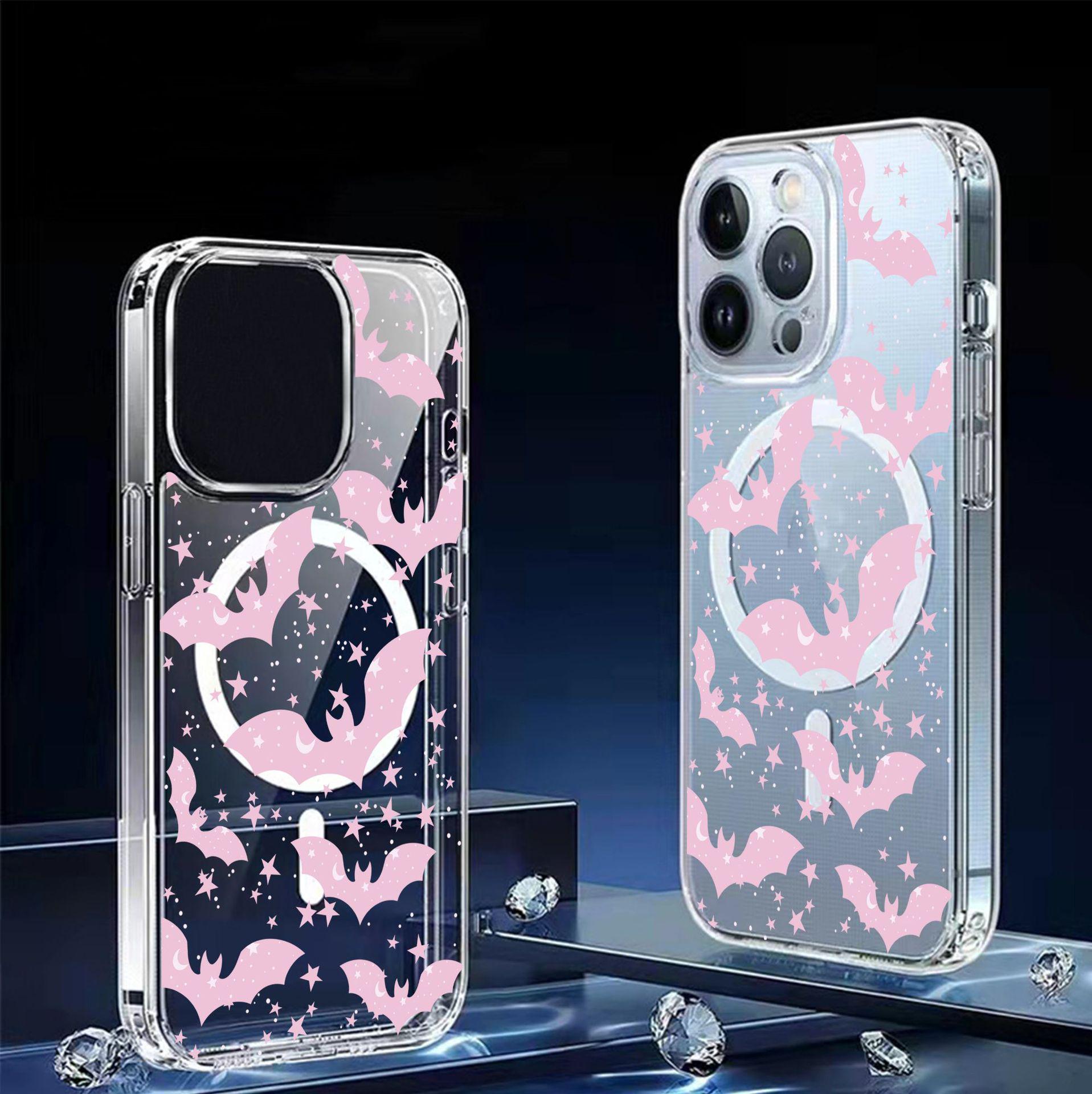 

Прозрачный чехол с магнитами Розовая летучая мышь для iPhone 15/16/17 Pro Max - Защита по всей поверхности iPhone 17 Pro прозрачный