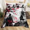 Japanese Samurai Bedding Set Full Size Cherry Blossoms Comforter Cover Red Sun Hokusai Duvet Cover Fuji Mountain Quilt Cover