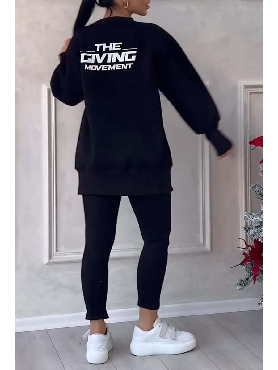 

2024 Европа и США Женский Необычный Свитшот с Длинным Рукавом и Принтом и Леггинсы 2XL