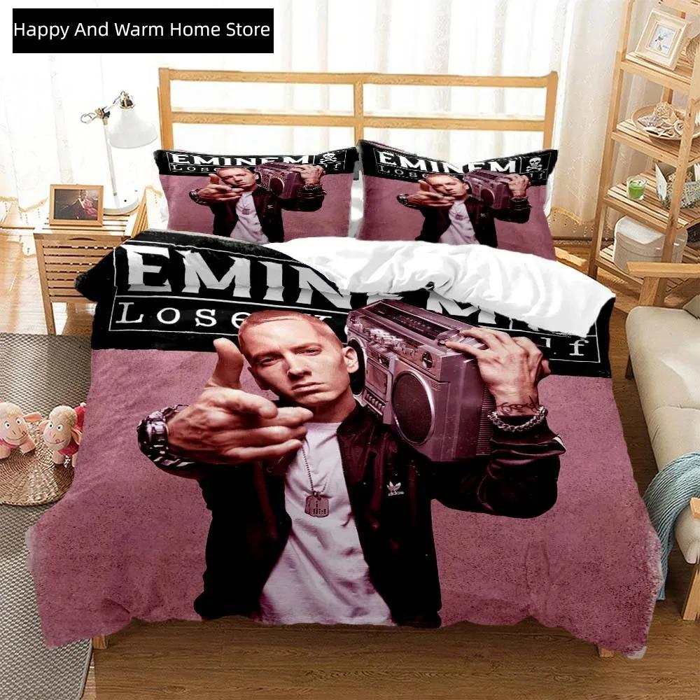

3D Print Hip Hop Eminem Bedding Set Double Twin King Duvet Cover Comforter Pillowcase Boys Girls Adults Bedroom EU Single(135*200cm)3pcs