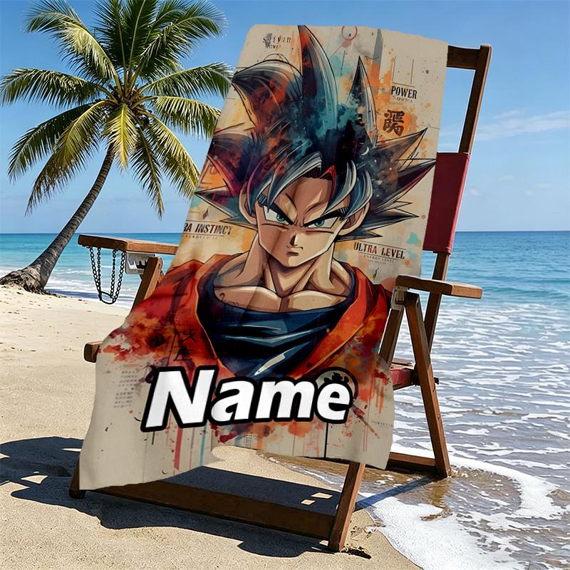 Custom Name Personalized DRAGON BALL Print Beach Towel, for Trip Camping Beach Party Home Decor, Birthday Gift for Family & Friends