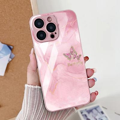 Marble Pattern Butterfly Phone Case For iPhone 17 11 15 13 16 12 14 Pro Max 17 Air 16E SE 2022 7 8 Plus XR Tempered Glass Cover