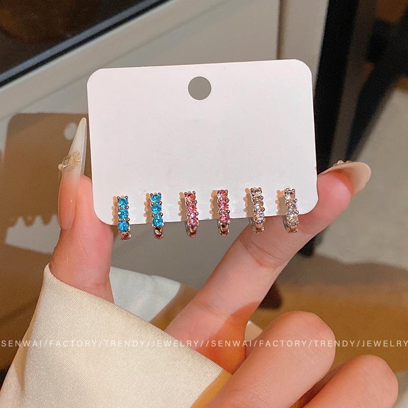 Six-piece small colored zircon earrings women s suit earrings Internet celebrities with the same ear