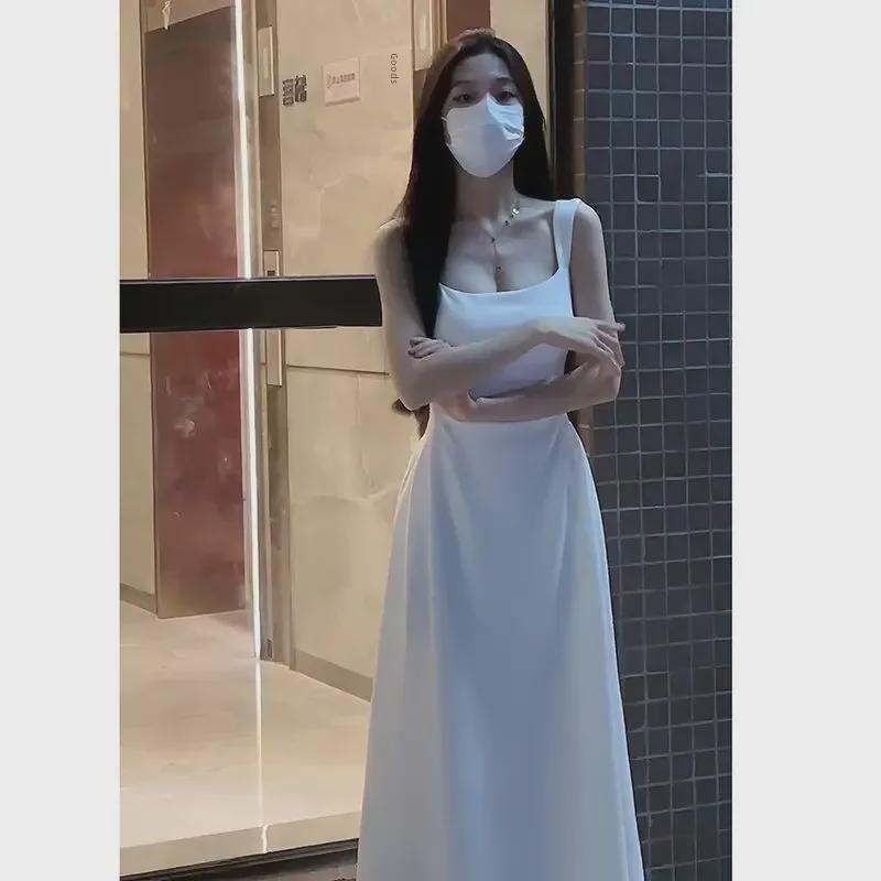 Summer 2025 Women's White French Tea Break Suspender Dress