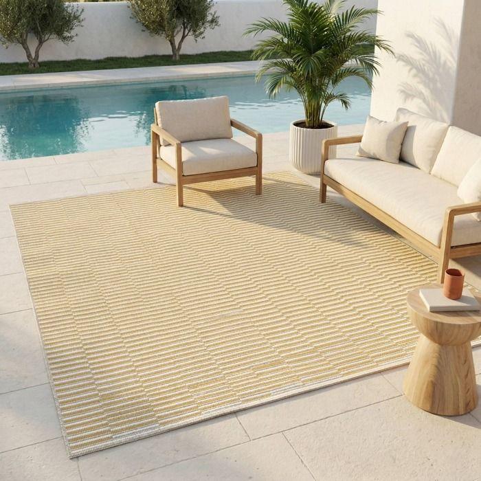 Tapis extérieur intérieur motif géométrique tissé jaune 120x170