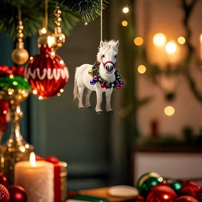 Ornament Pandantiv Acrilic 2D Cal de Crăciun Decor Festiv Pentru Interior Exterior Copaci Decorațiune Agățată Accesorii de Petrecere