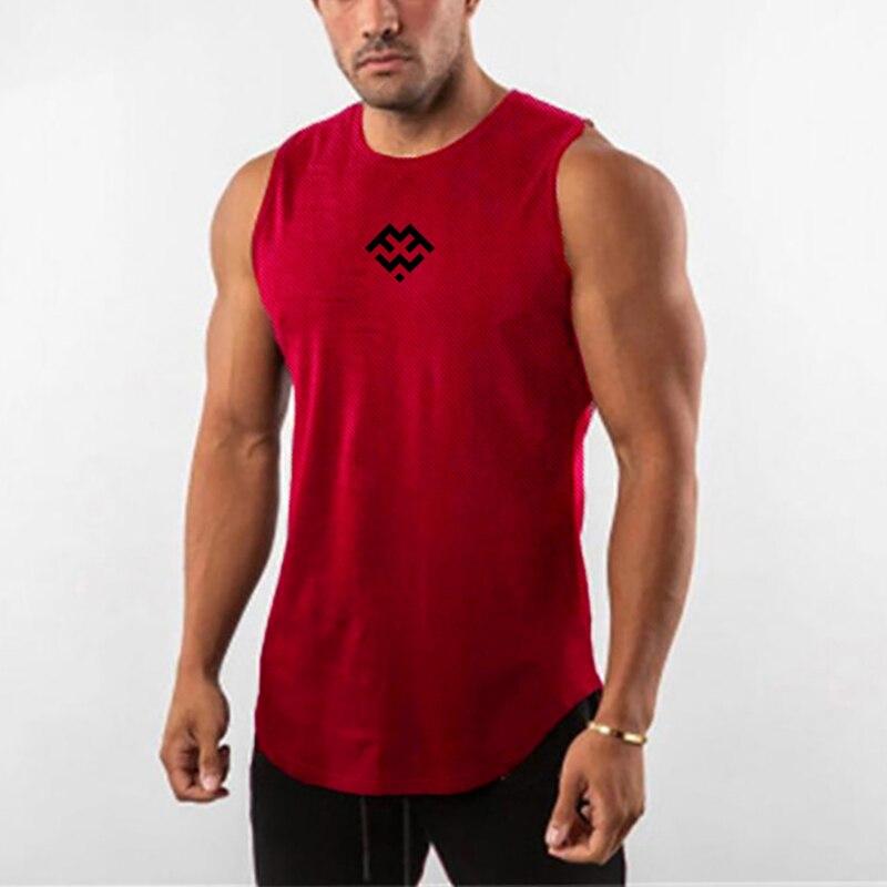 Muscleguys Men's Gym Clothes Bodybuilding TankTop Summer Fitness Sleeveless T-shirt Professional Bodybuilding Vest Mesh Breathable Singlet