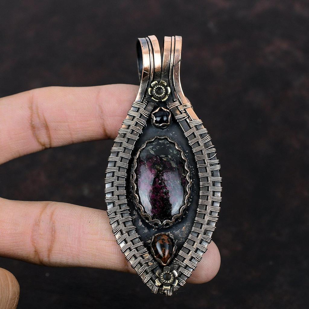 Eudialyte Pendant Copper Wire Wrapped Pendant Mahogany Obsidian Pendant Handmade Blue Sunstone Jewelry Natural Gemstone Pendant Wedding Gift
