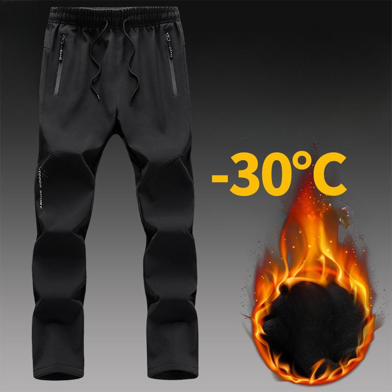 Winterhose mit elastischer Taille für Herren, wasserdichte Sporthose für Outdoor-Bergsteigen sowie Samt-Stretch-Freizeithose