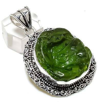 Moldavit Quarz Edelstein 925 Sterlingsilber Schmuck Anhänger 2,17"