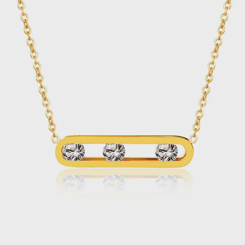 Koreański owalny geometryczny naszyjnik z cyrkonii ze stali tytanowej - luksusowy łańcuszek na obojczyk