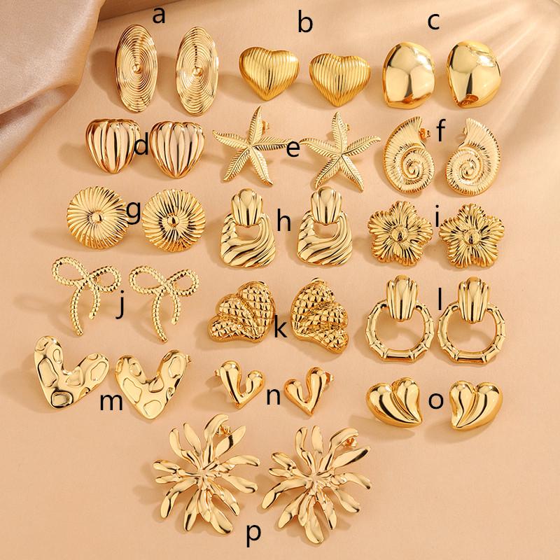 Geometric Irregular Titanium Steel Earrings: Medieval Chic Studs in Round, Square, and Heart Shapes for Women