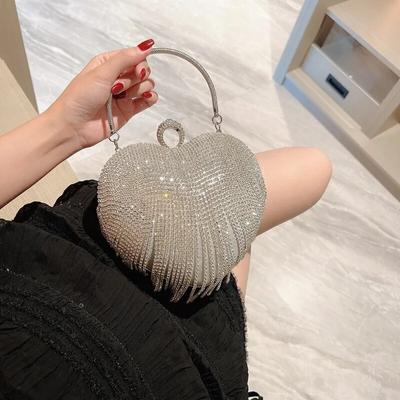 Bolso de noche con diamantes de imitación, bolso de mano plateado con patrón de corazón, bolso de mano y bolso para banquete con diamantes a la moda para mujer, carteras para fiesta de boda y novia