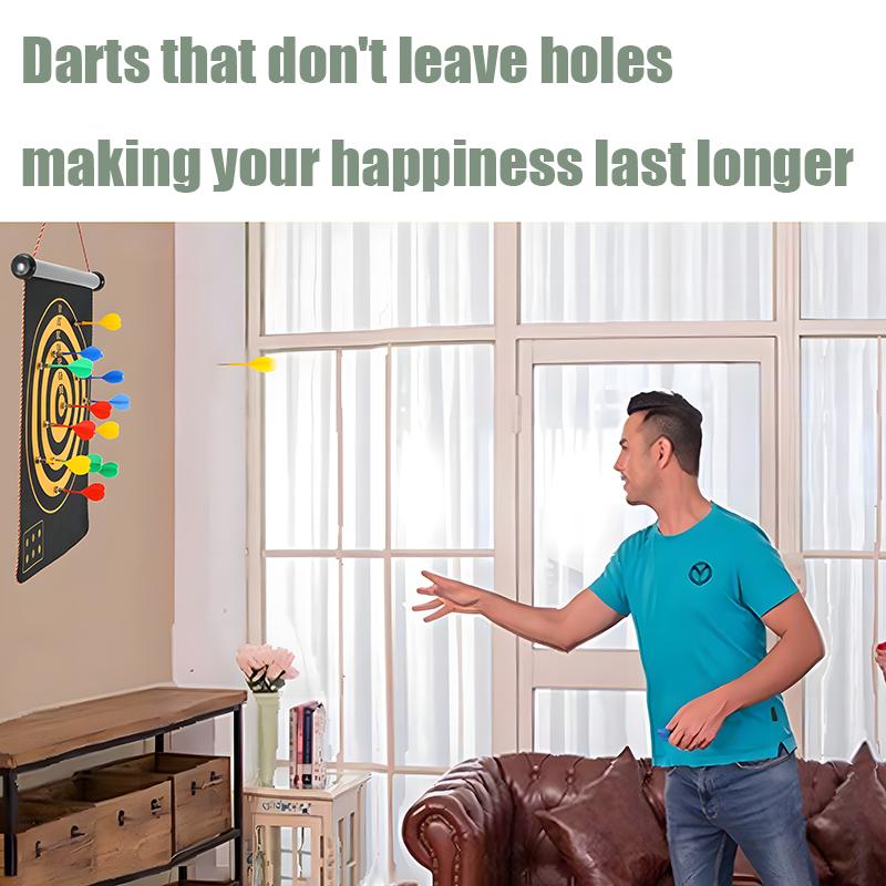 Jeu de fléchettes magnétique avec 12 fléchettes magnétiques Jeux de fléchettes sûrs pour l'intérieur et l'extérieur Design enroulable double face Parfait pour un cadeau de Noël