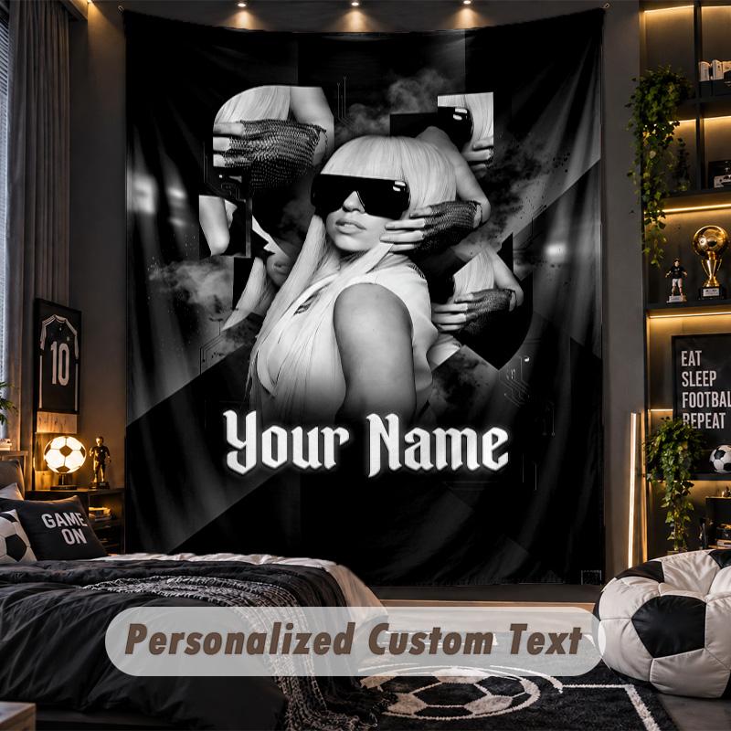 Personalized Wall Tapestry,Lady Gaga Custom Printed Name, Fabric Wall Art For Indoor Room Backdrop