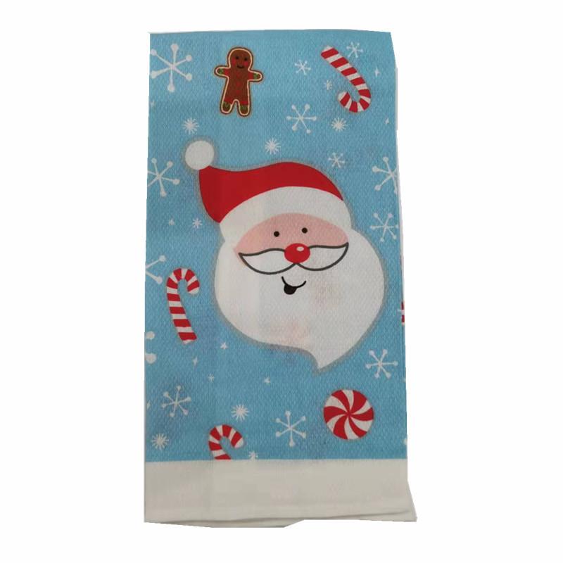 1Pc 38x65cm Thin Christmas Santa Claus Printed Polyester Kitchen Dishcloth Cleaning Cloth Tea Towel Xmas Party Gift