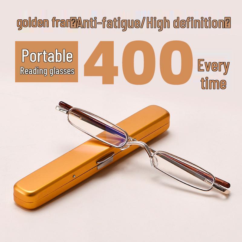 Ultra-Light Unisex Mini Metal Reading Glasses with Pen-Holder Design for High-Definition Vision