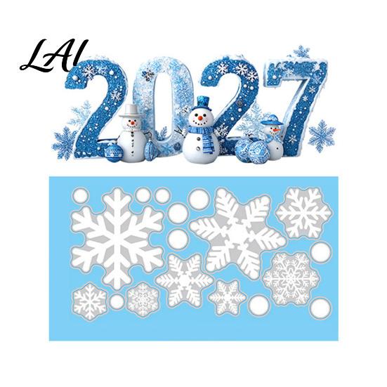 Festive Home Window Ornaments 2027 Christmas Static Clings Snowman Snowflake Holly Glass Stickers Clear Vivid Film Reusable Xmas Decals for