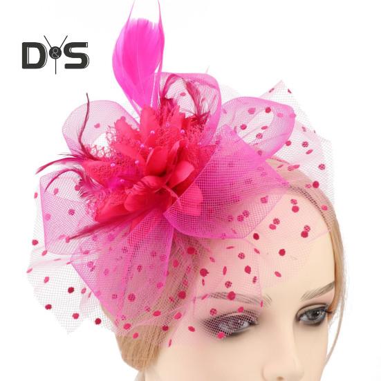 Feather Mesh Decorative Top Hat Headband Party Hair Accessories Women Flower Decor Dot Print Headpiece