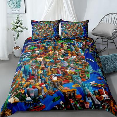 Zestaw Poszwy na Kołdrę Puzzle Nowy Jork Rozmiar King Queen Double Full Twin Single Zestaw Pościeli