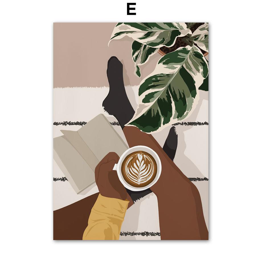 Módní dívka Kniha Kávový šálek Život Nástěnné umění Plátno Malba Abstraktní plakáty a tisky Hotel Kavárna Nástěnný obraz Vnitřní dekorace pokoje