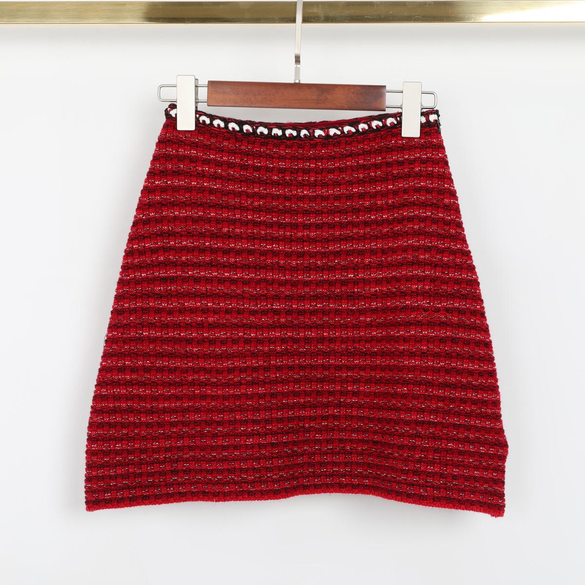 High-quality in-stock spring new fashionable trendy knit women s top + skirt set 2601 S