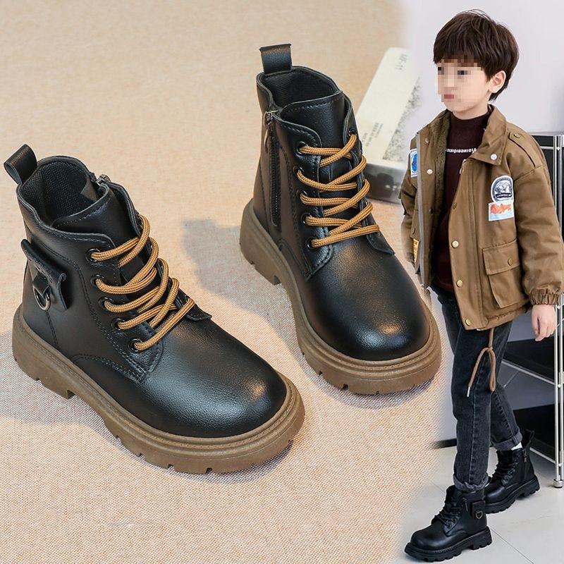Boys Martin leather boots children's boots 2025 autumn and winter new velvet British boys short boots children