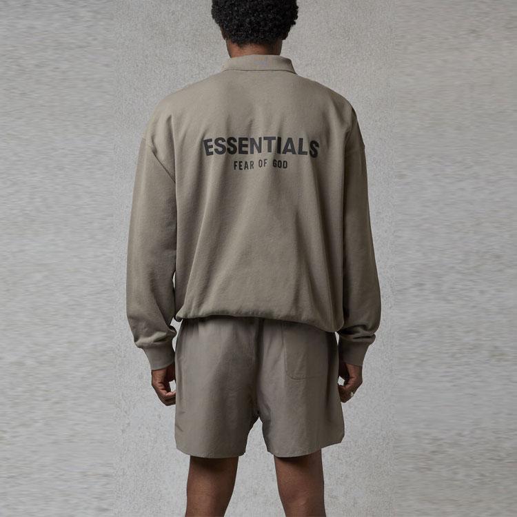 Fear of God Essentials FW20 Long Sleeve Polo Shirt with Letter Logo Unisex Tops Taupe FOG-FW20-355