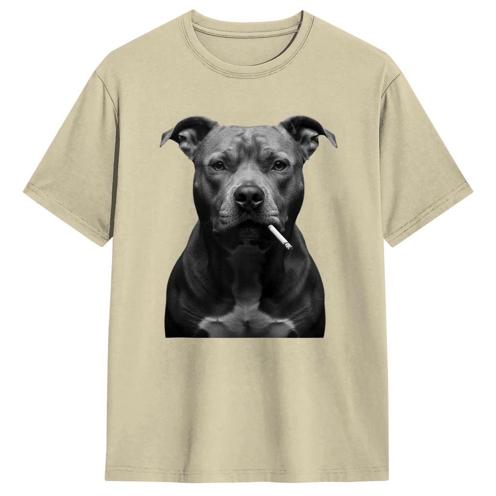 Tough Pitbull Dog Black White Canine Portrait Design Cotton T Shirt For Unisex Beach Vintage TShirts Hip Hop Tees Big Size Clothes