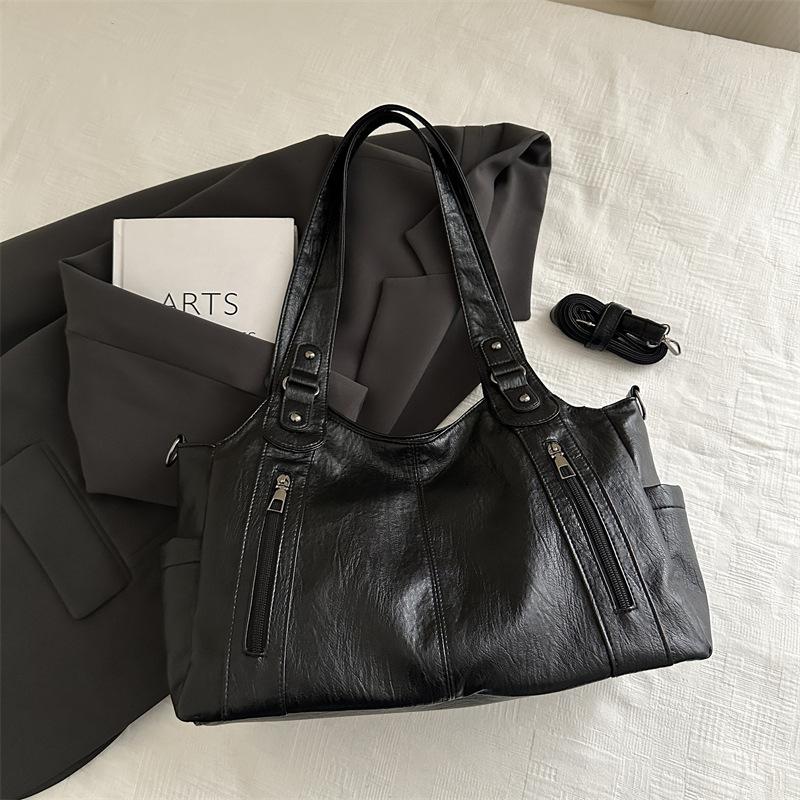 Retro Style Faux Leather Tote Bag for Women Large Capacity Shoulder Handbag