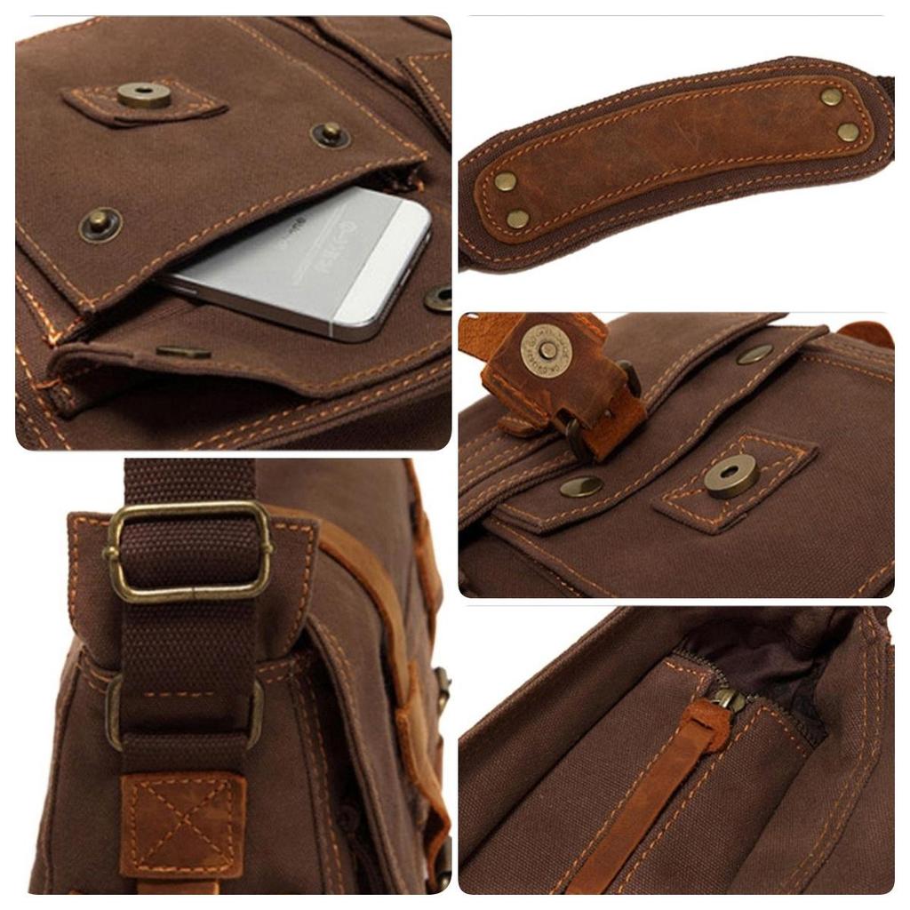 Retro Men's Canvas Shoulder Bag European American Style Men's Crossbody Bag Outdoor Casual Knapsack Father's Day Present