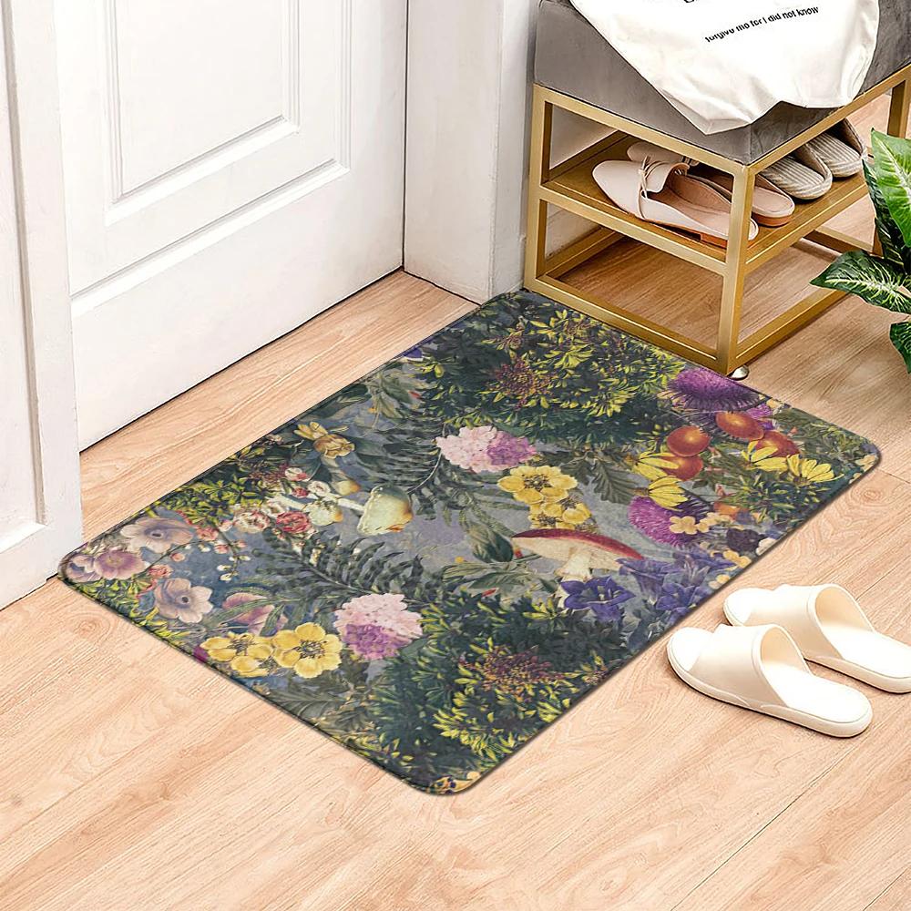 Beautiful Flowers Entrance Door Floor Mat Door Mat Non-Slip Foot Pad Home Welcome Carpet for Hallway Bath Kitchen Doormat