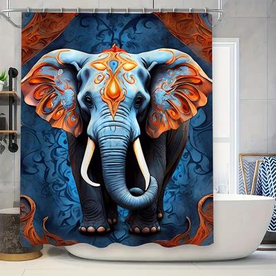 Blue Floral Elephant Shower Curtain Decorative Blue Fabric Waterproof Bath Mat Set for Home Living Room Decoration