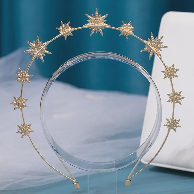 European Baroque Rhinestone Star Bridal Headband - Double Layer Gold Alloy Accessory