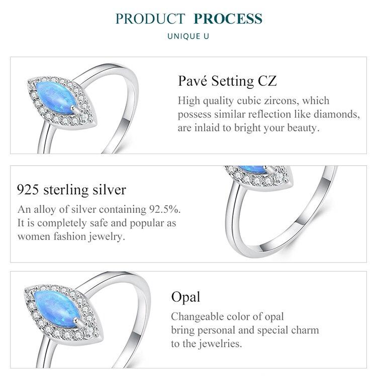 BAMOER 925 Sterling Silver Blue Synthetic Opal Devil's Eye Finger Ring Cubic Zirconia for Women Anniversary Gift Jewelry