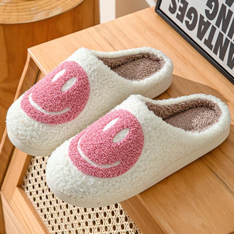 New smiley cotton slippers Korean version ins style fashion home warmth couple outdoor non-slip outer slippers women