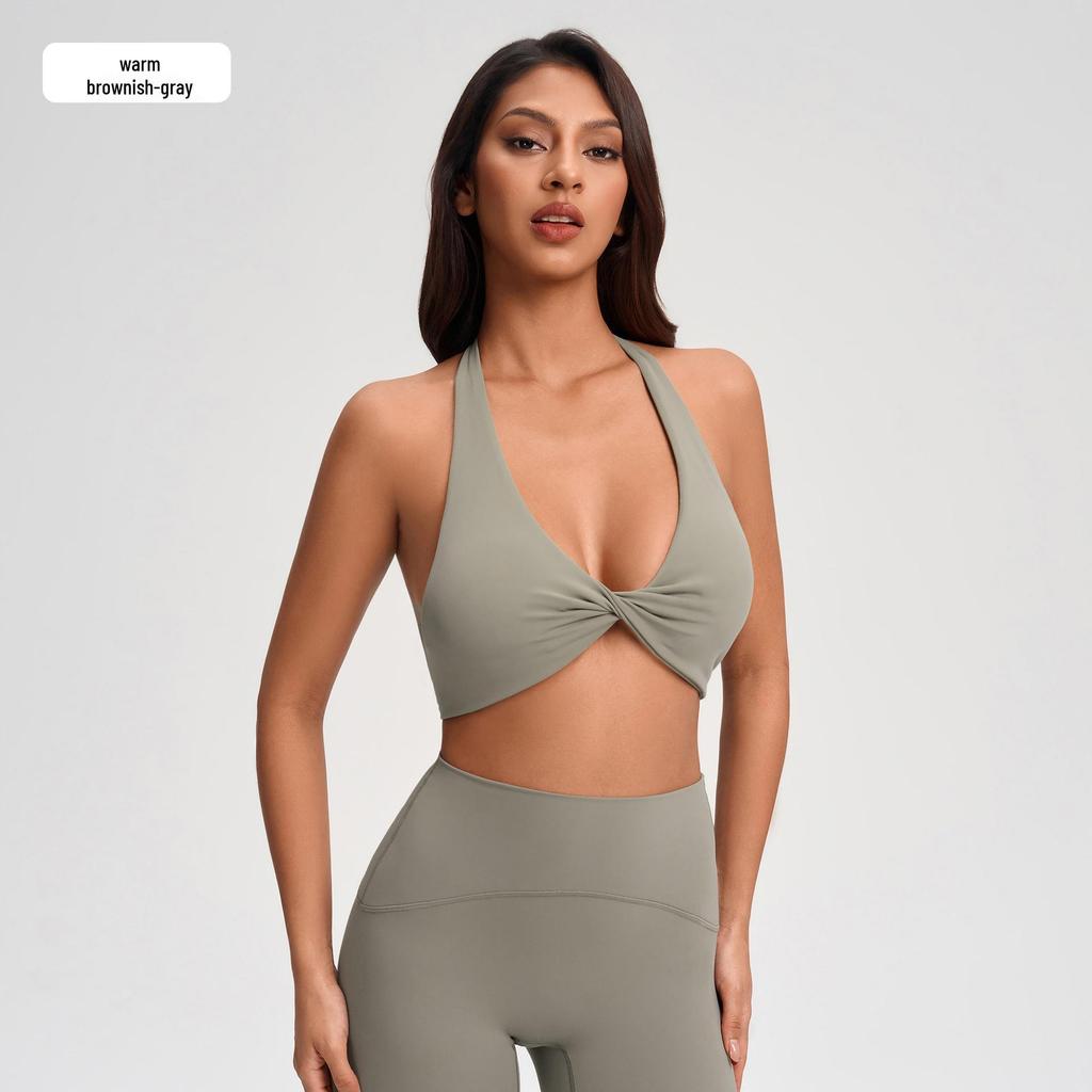 European & American V-neck Halter Backless Wire-free Sports Bra YG-1005