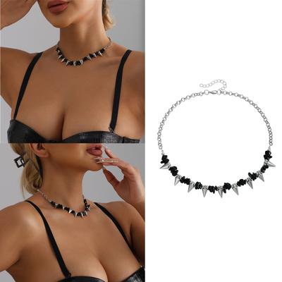 Punk Gothic Spliced Choker Necklace With Adjustable Chain For Women Men Edgy Edgy Spliced Collar Necklace Jewelry