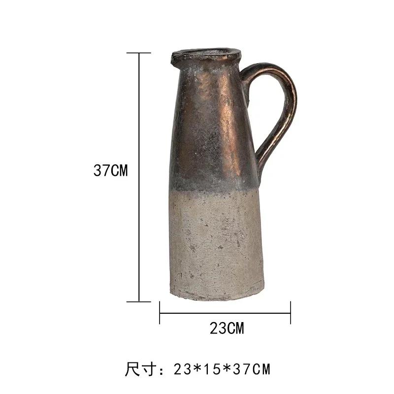 

Vintage Distressed Coarse Pottery Vase Handmade Flower Arrangement Ornament for Living Room Bedroom - Unique Flower Vessel