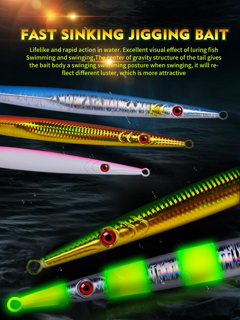 Lure Iron Plate Jig Sea Fishing Long Bar Quick Draw Iron Plate Lead Fish 60-400g Quick Sink Slow Shake Night Glow Iron Plate