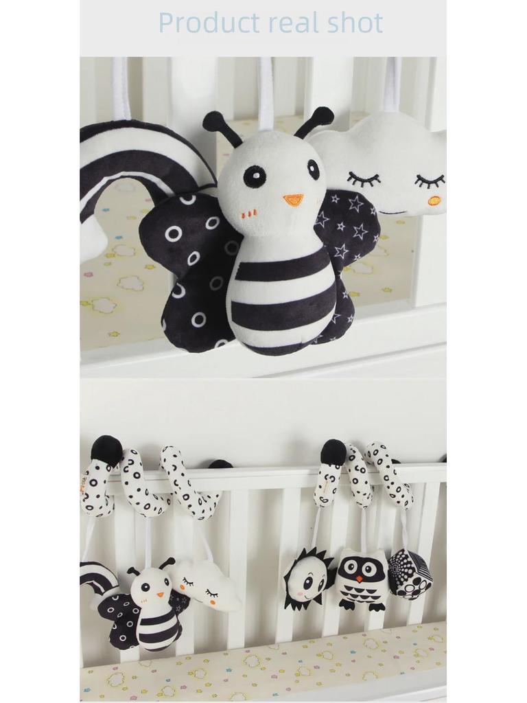 Aipinqi Black & White Animal Baby Car Crib Toy with Bells
