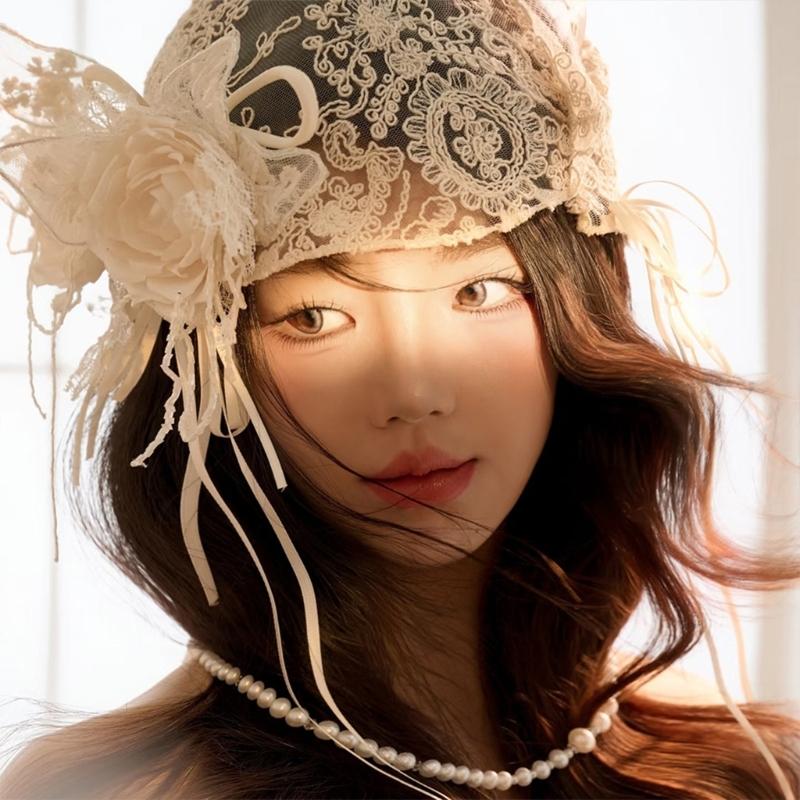 Ancient Lace Bridal Headwrap Hair Styling Accessory Elegant Headpiece for Bride Wedding Ceremony and Photography Wear