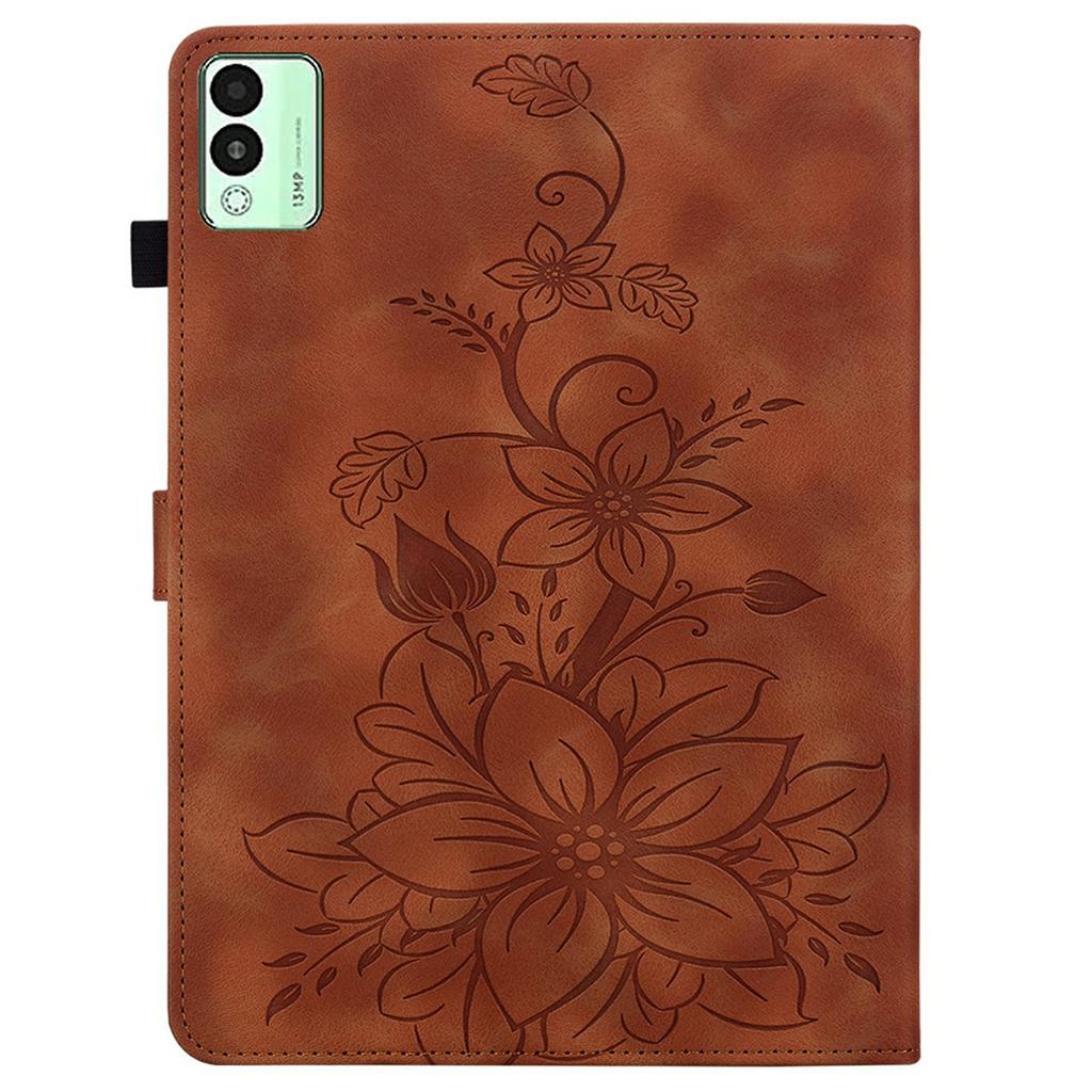 For TECNO Megapad 11 Case Lily Flower Imprint Card Slots Leather Tablet Cover