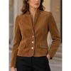 Womens Winter Suede-Like Cropped Tailored Jacket With Stand Collar Three-Button