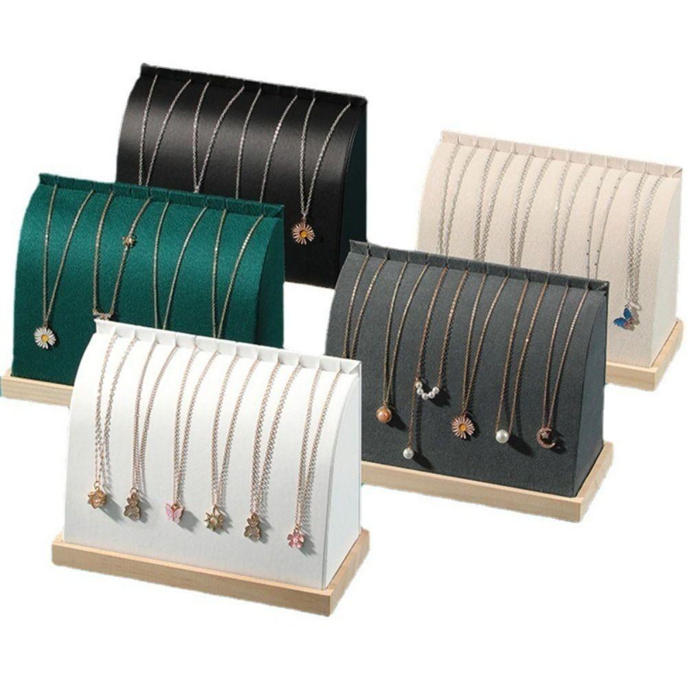 

Solid Wood Base Jewelry Storage Rack PU/Velvet Surface Chain Pendant Storage Holder For Home темно-сірий колір