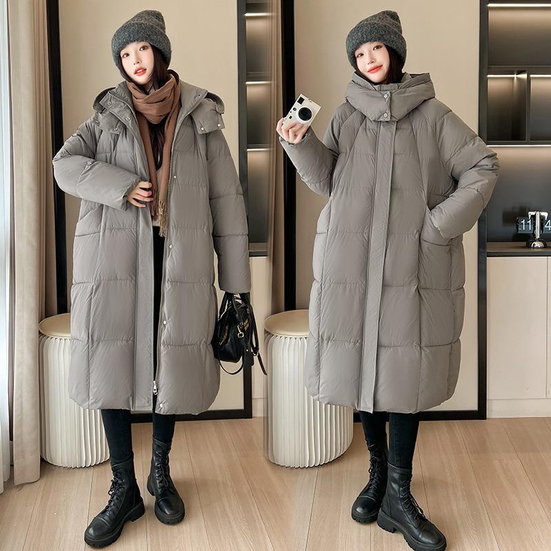 Large size winter thickened long over-the-knee loose version cotton clothes fashionable new warm women's hooded jacket