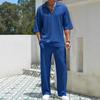 2025 Spring Men's Solid Color Casual Two-Piece Set: Short Sleeve Shirt & Long Pants