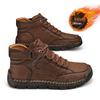 Men's Plus-Size Handmade Leather Ankle Boots: Fashionable Lace-Up Casual Shoes